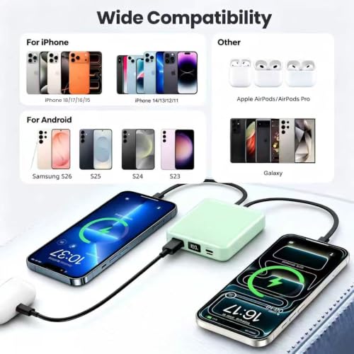 ummz Mini Portable Charger with Built-in 4 Cables，12000mAh Small Power Bank - color: green
