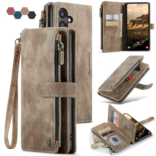 Samsung Galaxy S24 5G Wallet Case with Card Holder Kickstand Magnetic Zipper Pocket Lanyard Strap Wristlet,Leather Flip Case Wallet for Samsung Galaxy S24 5G 6.2 Inch(Brown) - color: Brown, size: S24 5G 6.2 Inch