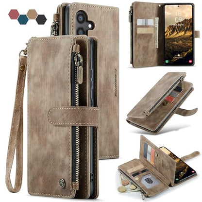 Samsung Galaxy S24 5G Wallet Case with Card Holder Kickstand Magnetic Zipper Pocket Lanyard Strap Wristlet,Leather Flip Case Wallet for Samsung Galaxy S24 5G 6.2 Inch(Brown) - color: Brown, size: S24 5G 6.2 Inch