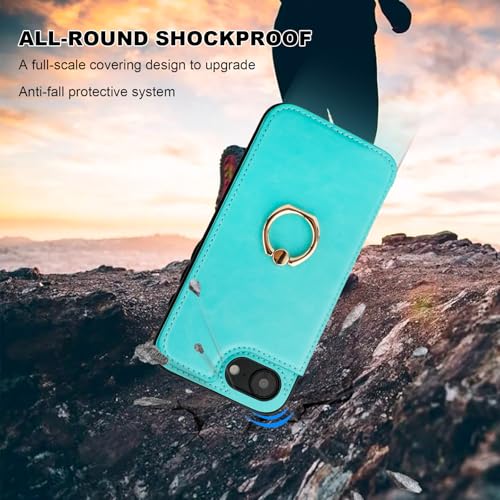 ONETOP for iPhone 17e/16e Wallet Case with Credit Card Holder,LightBlue | 360° Rotation Ring Kickstand,Finger Grip,Double Magnetic Clasp,RFID Blocking PU Leather Shockproof Cover for Women Men - color: Light Blue