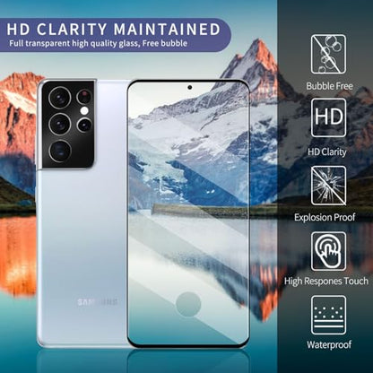 for Samsung Galaxy S21 Ultra Glass Screen Protector + Camera Lens Protector, 9HD Tempered Glass, Case Friendly, Anti Scratch Bubble Free Ultra Resistant - size: Galaxy S21 Ultra 6.8-inch