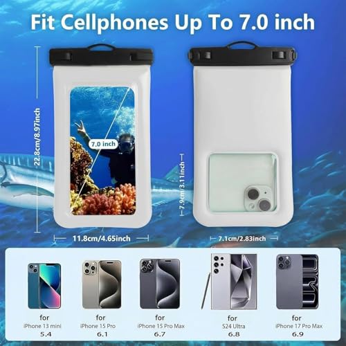 Floatable Soap Bubble Waterproof Phone Pouch/Case with Crossbody Lanyard for iPhone 17 16 Pro Max/15 Pro/14/13/12, IP68 Cellphone Dry Bag Beach Cruise Ship Essentials, 2 Pack-Sand Dollar-7″ - color: A4-Sand Dollar-2 Pack
