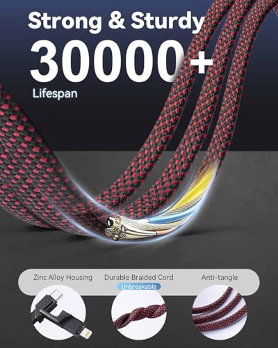 Miger 240W 4 in 1 Charging Cable,6FT USB C to Lightning Cable Fast Charging
