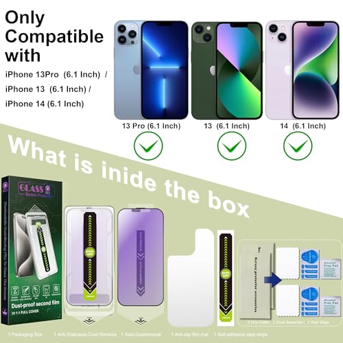 2 Pack Anti Blue Light Matte Screen Protector for iPhone 16e/13/13 Pro/14 (6.1-Inch),9H Tempered Glass,Anti-Glare,Full Coverage,Anti-Fingerprint,Auto Dust Removal,Bubble-Free