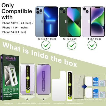 2 Pack Anti Blue Light Matte Screen Protector for iPhone 16e/13/13 Pro/14 (6.1-Inch),9H Tempered Glass,Anti-Glare,Full Coverage,Anti-Fingerprint,Auto Dust Removal,Bubble-Free