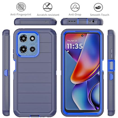 for Motorola Moto G 2026/2025 Case: for Moto G Play 2026 Case with Belt Clip Holster, Heavy Duty 3-Layer Military Grade Rugged Full Body Protection Cover (Navy Blue/Blue) - color: Navy Blue/Blue