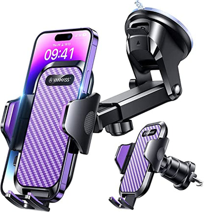 VANMASS Car Phone Holder Ultimate Military-Grade Strongest Suction & Clip Windshield Dash Best Strongest Cell Phone Automotive Dash Gauge Accents for iPhone 18 Pro Max 17 16 15 14 Purple - color: Purple