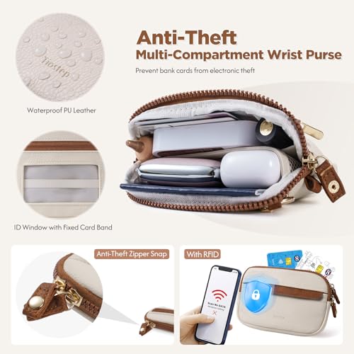 Tiostep Clip and Go Strap for Phone with Wallet Crossbody Phone Lanyard Adjustable and Anti-Theft Leather Purse with RFID Zipper Pouch for Travel Daily Life. Medium White-Brown - color: White Brown