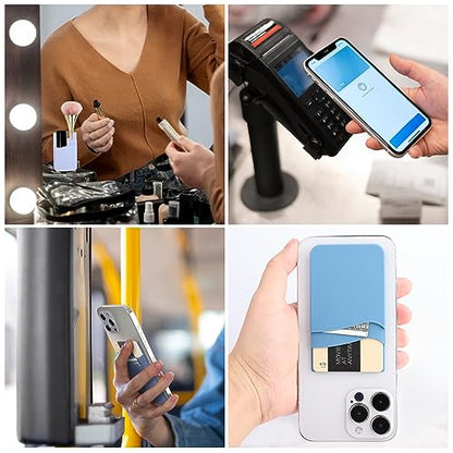 Phone Wallet Stick on,5Pack Phone Card Holder for Back of Phone Case,Silicone Sticky Credit Card Holder for Cell Phone Double Pocket Sticker All Smartphones—Navy,Sierra,Pastel,Blue,Black