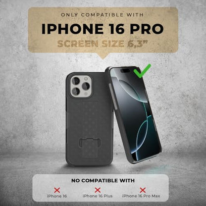 MOTIVE for iPhone 16 Pro Case with Belt Clip, Rigid, Kickstand | 6.3" | Ranger v1 Series, Black, 360° holster, open-top/open-bottom port access, textured grip, slim - size: iPhone 16 Pro