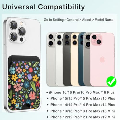 for MagSafe Wallet,Magnetic Card Holder for Phone Case - color: Bright Floral