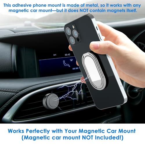 Phone Holder Foldable Phone Stand Phone Ring Holder Finger Kickstand 360° Rotation Cell Phone Stand Metal Phone Grip for Magnetic Car Mount Sticky Phone Grip Compatible with Most Smartphones - color: Silver