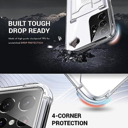 Shields Up for Samsung Galaxy S21 Ultra Case with Card Holder Stand, Clear - color: Clear, size: Galaxy S21 Ultra