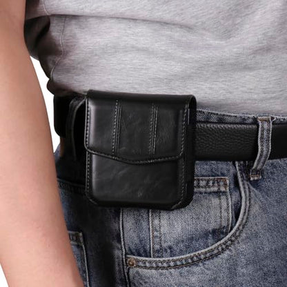 Galaxy Z Flip 5G Waist Belt Bag Leather, Mobile Phone Holster Wear Belt Waist Pack Leather Case with Belt Loop Compatible with Samsung Galaxy Z Flip 7 6 5 4 3 5G (SM-F700 SM-F707 SM-F711) Moto RAZR - color: Black