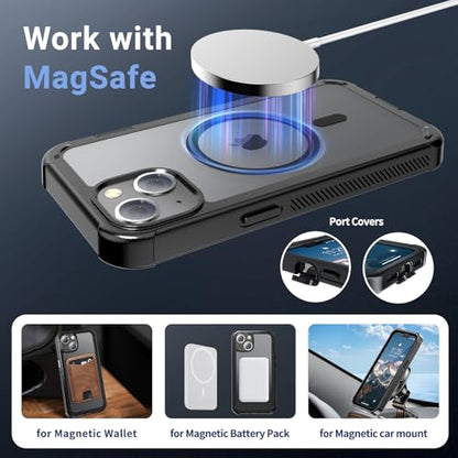jaroco Magnetic for iPhone 13 Case Heavy Duty Protection Black | Compatible with MagSafe,Military Grade Drop Protection,Translucent Matte,Non-Slip,Shockproof 2-Layer Durable Bumper Case - color: Black, size: iPhone 13