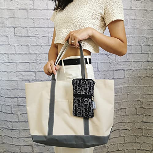 Tainada Dual Zipper Neck Phone Holder Pouch w/Belt Loop (Black Waves) - color: Black Waves