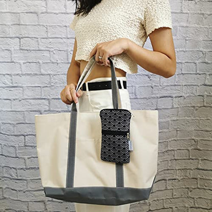 Tainada Dual Zipper Neck Phone Holder Pouch w/Belt Loop (Black Waves) - color: Black Waves