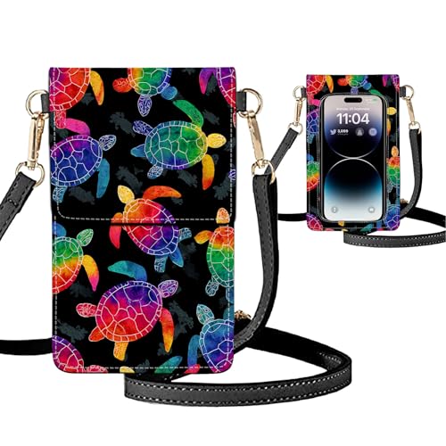 Small Crossbody Bags for Women Touchscreen Cell Phone Bag Cross Body Purses with adjustable Strap,Gifts For Teenage Girls - color: Rainbow Turtle