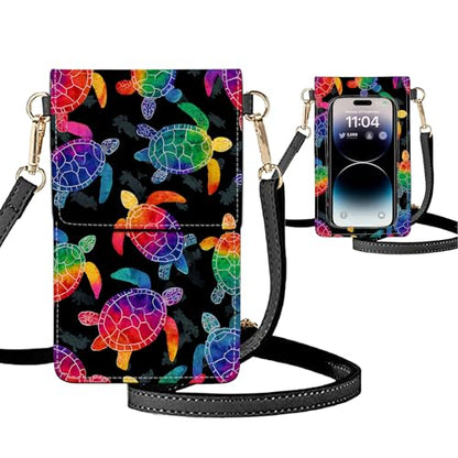 Small Crossbody Bags for Women Touchscreen Cell Phone Bag Cross Body Purses with adjustable Strap,Gifts For Teenage Girls - color: Rainbow Turtle