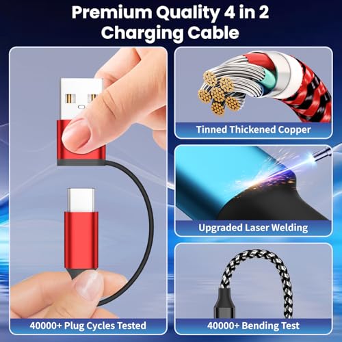 Travel Essentials Dual IP 4in2 Multi Charging Cable for iWatch Charger,2PK - color: Dark Red&Black&Light Blue, size: AC to 2C+L+iWatch