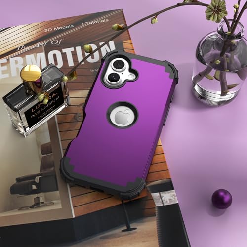 IDweel for iPhone 17 Case with Screen Protector for Men, 3 in 1 Shockproof Slim Fit Hybrid Heavy Duty Hard PC Cover Soft Silicone Bumper Full Body Anti-Fingerprint Case, Dark Purple - color: Dark Purple
