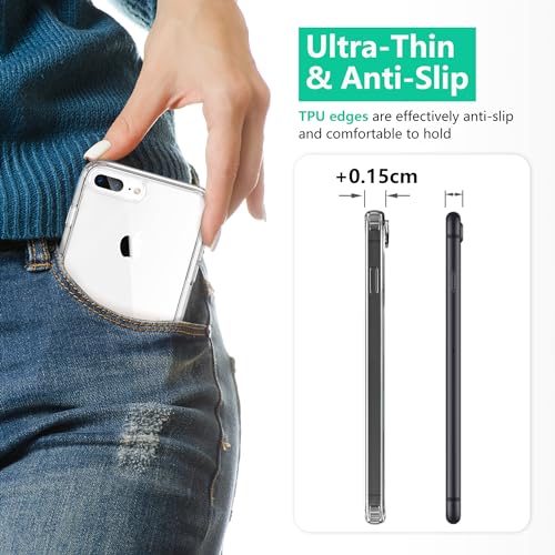 ONES for iPhone 8 Plus / 7 Plus Slim Case Clear, [PC + TPU Hybrid] Military-Grade Drop Protection[Anti-Yellowing], Shockproof Silicone Hard Cover, Transparent Case - color: HD Highly Clear, size: iPhone 8Plus / 7Plus
