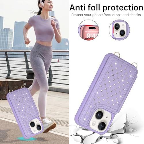 for iPhone 11 Wallet Case with Card Holder Slots and Strap, RFID Blocking Magnetic Flip Folio Cover, Crossbody Purse Protection Case with Kickstand,Purple Diamond - color: Purple Diamond, size: iPhone 11(6.1")