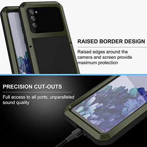 LOVE MEI Military Rugged Case for Samsung Galaxy S20 FE 5G, with Glass Screen Protector, Shockproof Dustproof Scratch Proof Hybrid Alloy and Silicone Gel Heavy Duty Full Body Cover Green - color: Green
