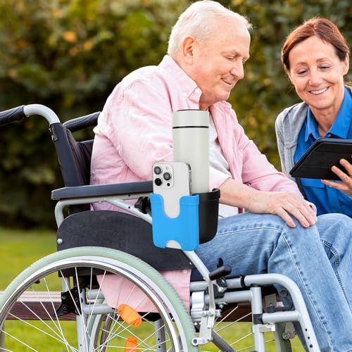 Accmor Wheelchair Cup Holder with Phone Holder, ﻿Universal 360° Rotatable Walker Cup Holder Rollator Scooter Accessory - color: Sky Blue