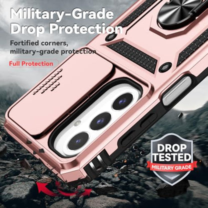 for Samsung Galaxy A17 / Galaxy A26 5G Case, with Slide Camera Cover HD Screen Protector [Military Grade Drop Tested] Ring Holder Kickstand Protective Phone Case for Samsung Galaxy A17, Rose Gold - color: Rose Gold w/ Slide Camera 2nd gen. Military Grade