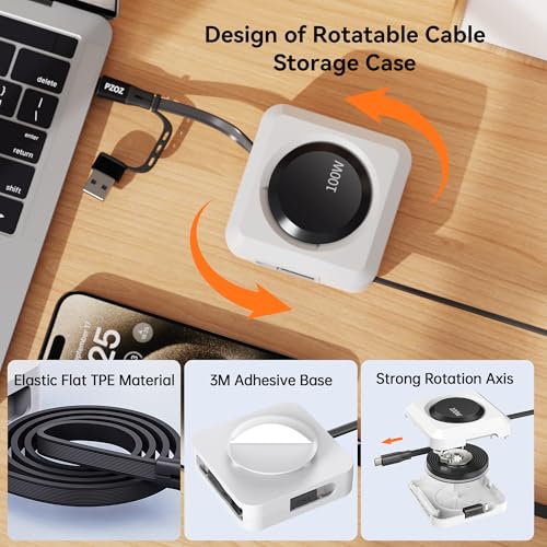 PZOZ Retractable USB C Cable, 100W PD Cord with LED Display & Organizer