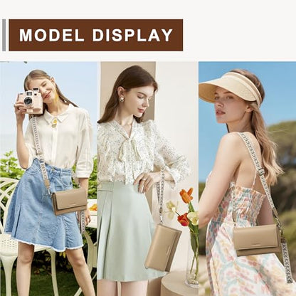 Small Crossbody Bags for Women RFID Vegan Leather Wristlet Phone Mini Purse Shoulder Handbag Wallet Travel Purse - color: Khaki