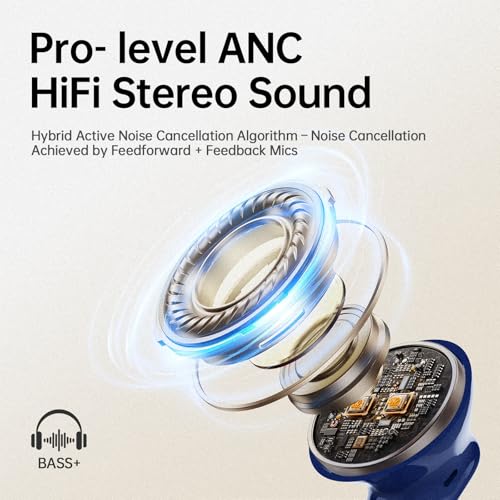 xinwld Adaptive Hybrid Active Noise Canceling 2026 Wireless Earbuds, 6 Mics ENC Clear Call Ear Buds, Hi-Res Audio Deep Bass Bluetooth 5.4 Headphones, 40H Playtime, Wireless Charging, LED, USB-C, Blue - color: Deep Blue