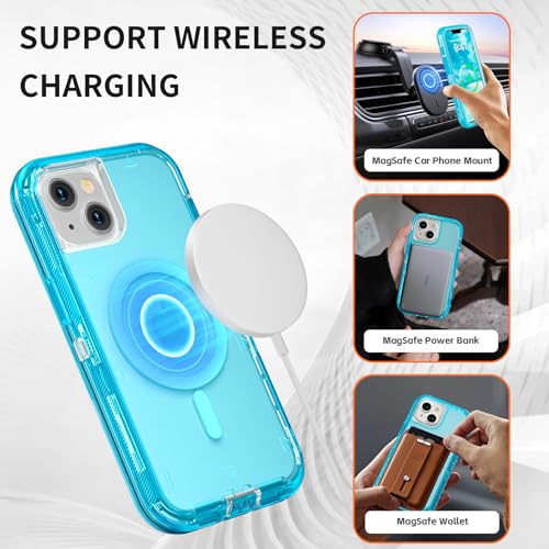 Follaroma Magnetic for iPhone 14 Plus Case,Heavy Duty Phone Cases,Blue,6.7" | Compatible with MagSafe, Heavy Duty Shock proof Protection, Military-Grade Anti-Drop, Dual Layer Transparent Protective Cover - color: Blue, size: iPhone 14 Plus 6.7''
