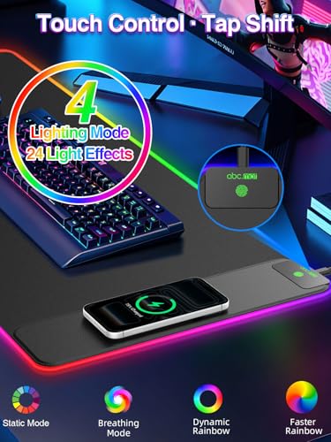 XXL RGB Gaming Mouse Pad with 15W Magnetic Wireless Charger - color: RGB-Magnetic Right Charger-31.5"x15.8"