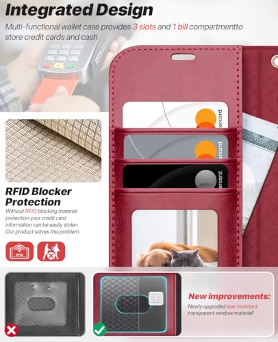 OCASE for iPhone 17 Detachable Wallet Case with Card Holder, 2 in 1 PU Leather Flip Folio with RFID Blocking Stand Wrist Strap Shockproof Phone Cover 6.3 Inch 2025, Red - color: Red, size: iPhone 17