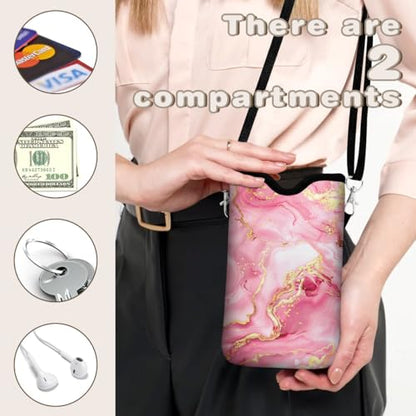 Universal Phone Sleeve Pouch with Crossbody Strap 7.6 X 4.3 Inches Shockproof Water Resistant Mobile Protection Bag-Pink Neoprene Phone Pouch Bag - color: Marble-Pink-Phone Pouch