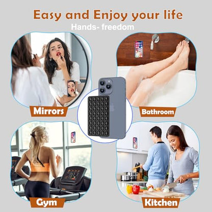 Double Sided Silicone Suction Phone Holder Mount, Silicon Accessory for iPhone and Android, Hands-Free Mirror Shower Phone Holder, TikTok Videos and Selfies (Black+White) - color: Black+White