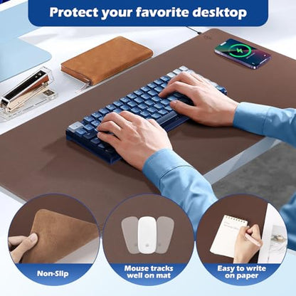Wireless Charging Desk Mat, Mouse Pad, Brown-R, 32 * 16inch - color: Brown-r, size: 32" x 16"