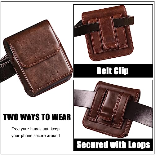 NINKI Moto Razr 2026 Phone Holster for Motorola Razr+ 2025/2024,Galaxy Z Flip 8 Belt Cover Mens Leather Moto Razr 2025 Case Pouch Z Flip 8 Waist Holder for Samsung Z Flip 7 Holster Razr 2026,Coffee - color: Coffee
