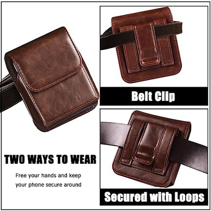 NINKI Moto Razr 2026 Phone Holster for Motorola Razr+ 2025/2024,Galaxy Z Flip 8 Belt Cover Mens Leather Moto Razr 2025 Case Pouch Z Flip 8 Waist Holder for Samsung Z Flip 7 Holster Razr 2026,Coffee - color: Coffee