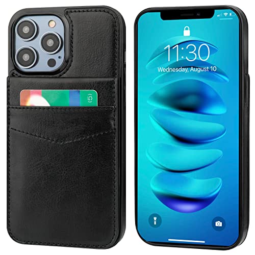KIHUWEY for iPhone 14 Pro Max Wallet Case Card Holder Kickstand, Black | Credit Card Slots, PU Leather, Magnetic Clasp, Flip Heavy Duty Protection Cover for Men and Women - color: Black