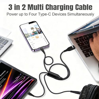 100W 3 USB C Splitter Charging Cable, Multi C Cords for all USB C Devices