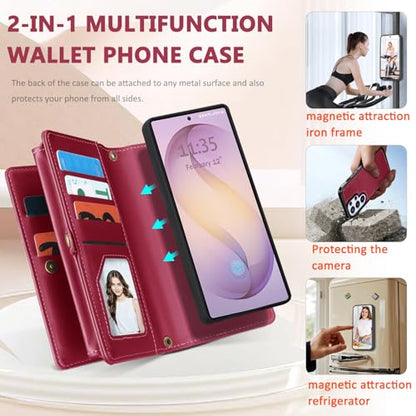 for Samsumg Galaxy S26 Ultra Wallet Case, Detachable Magnetic Phone Case,Faux Leather Strap Wallet,with RFID Blocking,Zipper Card Holder,Shoulder Straps (Red) - color: Red, size: Samsumg Galaxy S26 Ultra