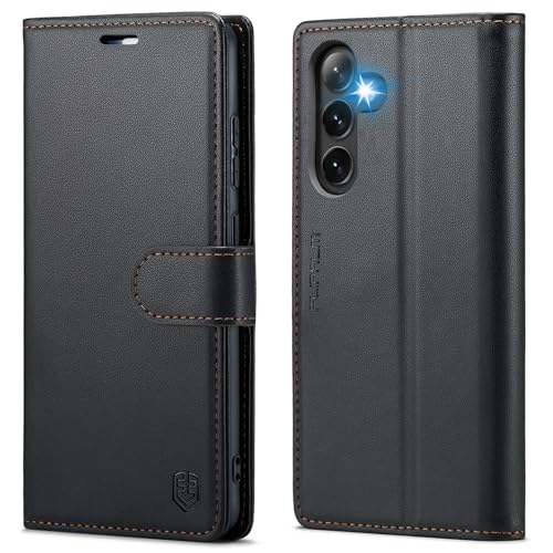 FLIPALM Wallet Case for Samsung Galaxy S25 Plus/S25+, Black | Card Holder, RFID Blocking, PU Leather Folio Flip, Kickstand, Protective Shockproof Cover - color: Black