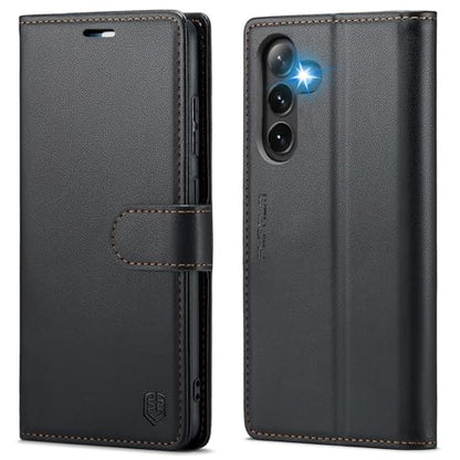 FLIPALM Wallet Case for Samsung Galaxy S25 Plus/S25+, Black | Card Holder, RFID Blocking, PU Leather Folio Flip, Kickstand, Protective Shockproof Cover - color: Black