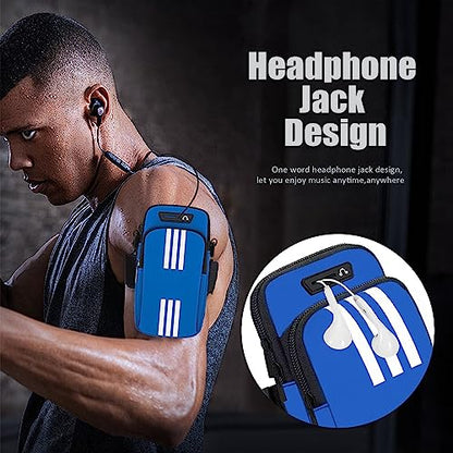 Phone Holder for Running Armband Small Crossbody Bags for Women Men Kids,iPhone 11 12 13 14 15 16 17 Pro Max Xs 16e XR X 8 Plus SE Mini Pouch,Samsung Galaxy Ultra Edge S26 S25 Note 20 Arm Bag - color: 03-Blue with Crossbody Strap&Hook