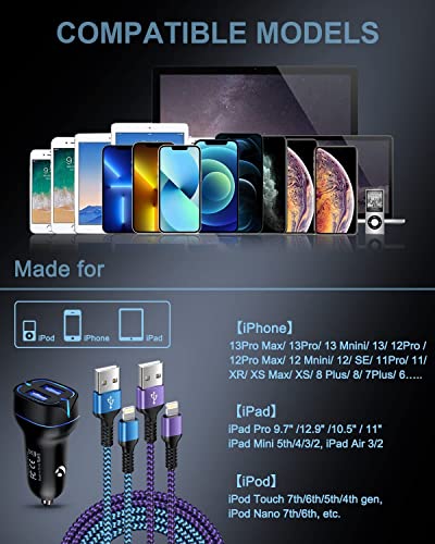 iPhone Car Charger, Dual Port Cigarette Lighter Adapter 3FT Lightning Cable - size: Car Charger Fit