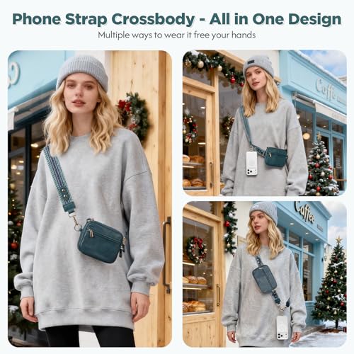 Tiostep Clip and Go Strap for Phone with Wallet Crossbody Phone Lanyard Adjustable and Anti-Theft Leather Purse with RFID Zipper Pouch for Travel Daily Life. Blue - color: Blue