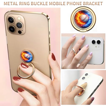 Cell Phone Ring Holder, Cute Metal Phone Grip Stand Finger Ring Kickstand, Flexible 360°Rotation Phone Tablet Case Accessories Compatible with Most Phones Fire Ice Baseball - color: Fire Ice Baseball
